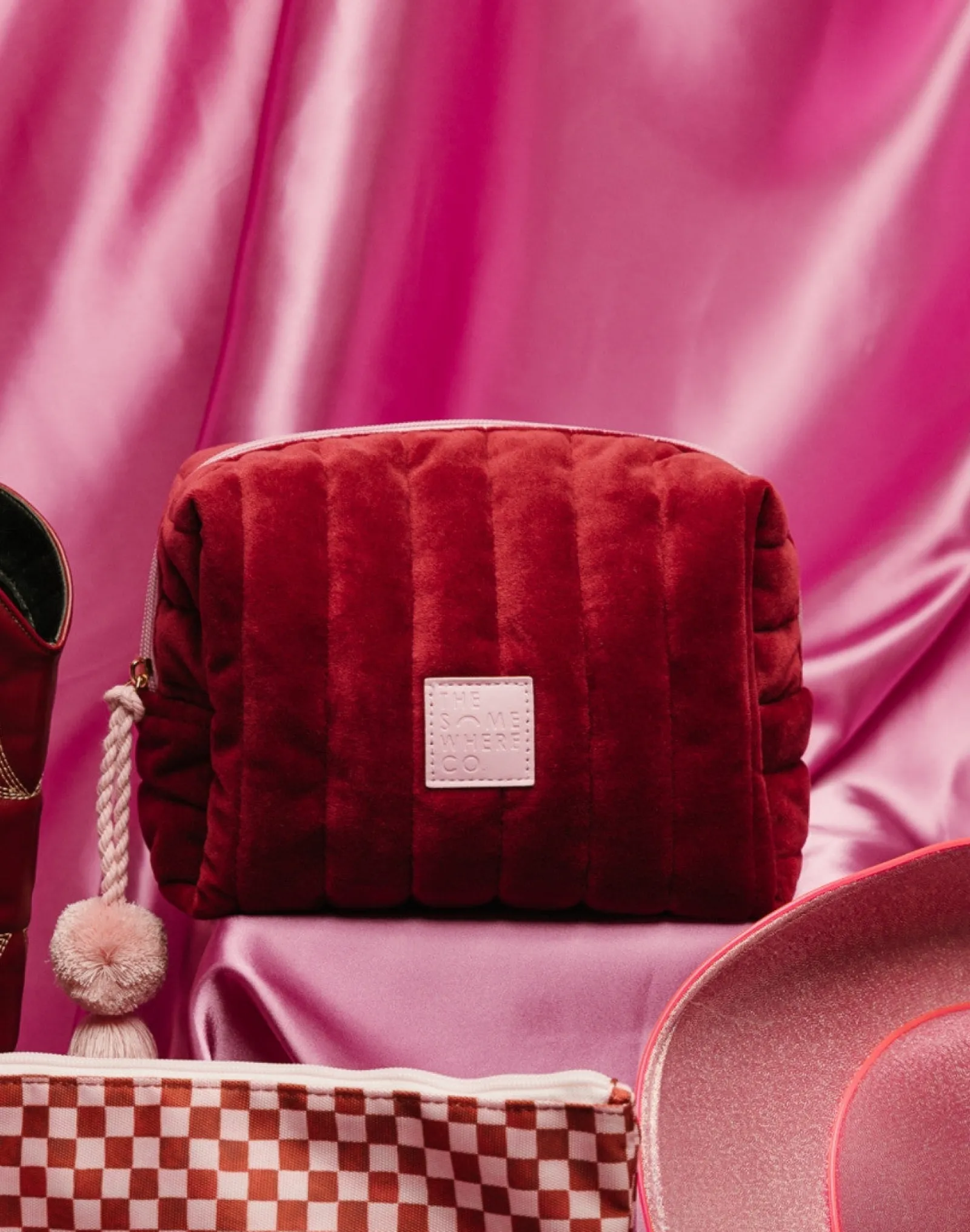 Travel Organisers|Cosmetic Bags|The Somewhere Co Burgundy Velvet Cosmetic Case