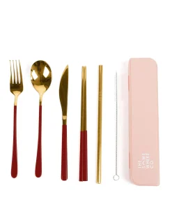 Cutlery Kits|Cutlery Kits|The Somewhere Co Cutlery Kit - Gold with Burgundy Handle