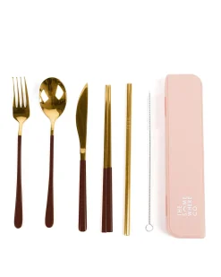 Cutlery Kits|Cutlery Kits|The Somewhere Co Cutlery Kit - Gold with Chocolate Handle