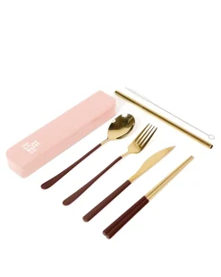 Cutlery Kits|Cutlery Kits|The Somewhere Co Cutlery Kit - Gold with Chocolate Handle