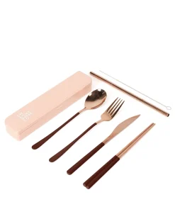 Cutlery Kits|Cutlery Kits|The Somewhere Co Cutlery Kit - Rose Gold with Chocolate Handle