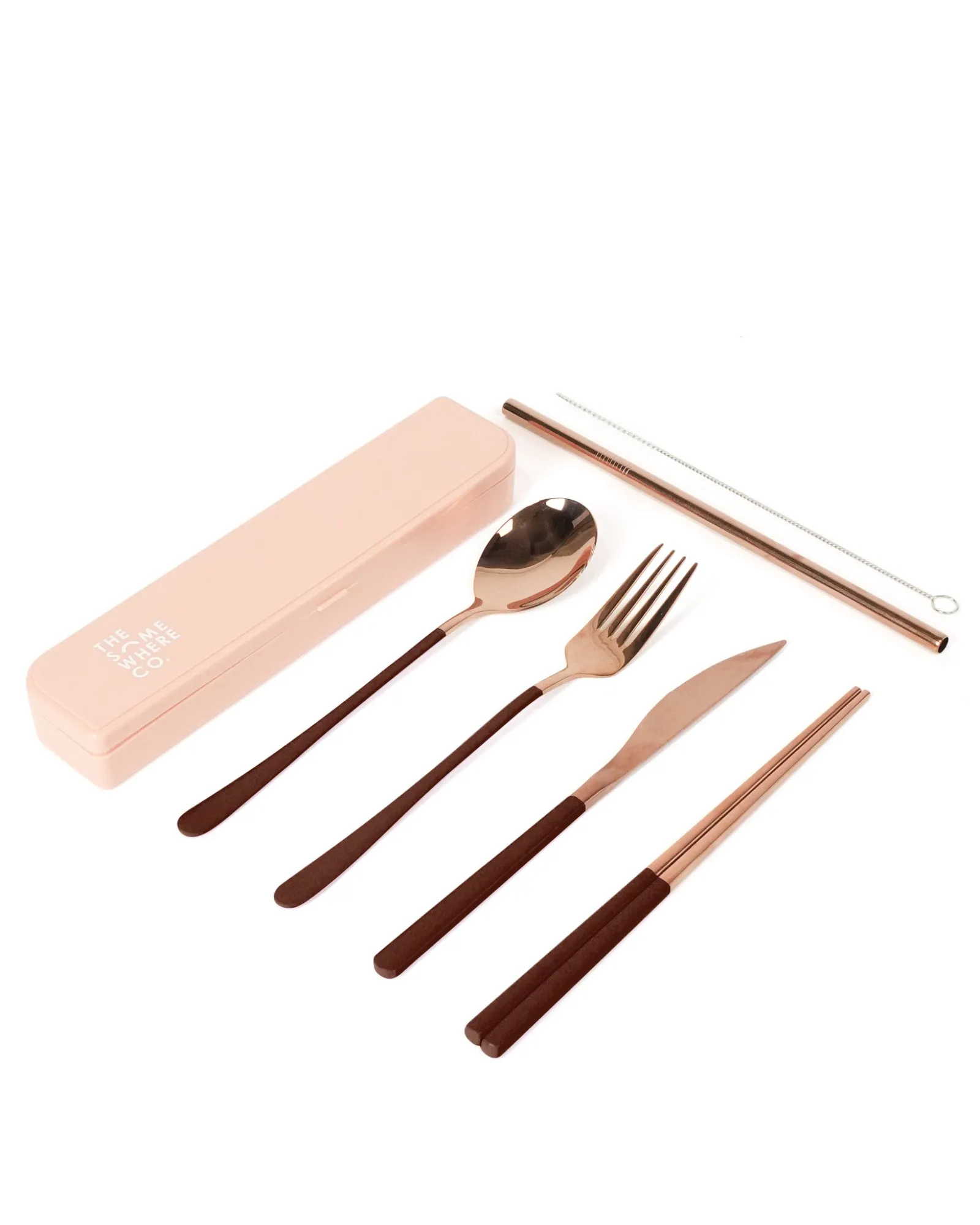 Cutlery Kits|Cutlery Kits|The Somewhere Co Cutlery Kit - Rose Gold with Chocolate Handle
