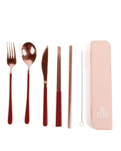 Cutlery Kits|Cutlery Kits|The Somewhere Co Cutlery Kit - Rose Gold with Burgundy Handle