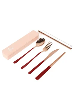 Cutlery Kits|Cutlery Kits|The Somewhere Co Cutlery Kit - Rose Gold with Burgundy Handle