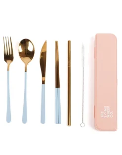 Cutlery Kits|Cutlery Kits|The Somewhere Co Take Me Away Cutlery Kit - Gold with Powder Blue Handle