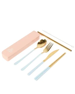 Cutlery Kits|Cutlery Kits|The Somewhere Co Take Me Away Cutlery Kit - Gold with Powder Blue Handle
