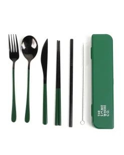 Cutlery Kits|Cutlery Kits|The Somewhere Co Take Me Away Cutlery Kit - Black with Forest Green Handle