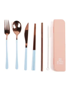 Cutlery Kits|Cutlery Kits|The Somewhere Co Take Me Away Cutlery Kit - Rose Gold with Powder Blue Handle