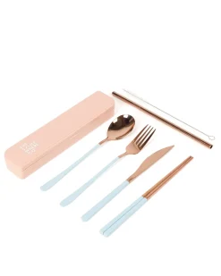 Cutlery Kits|Cutlery Kits|The Somewhere Co Take Me Away Cutlery Kit - Rose Gold with Powder Blue Handle